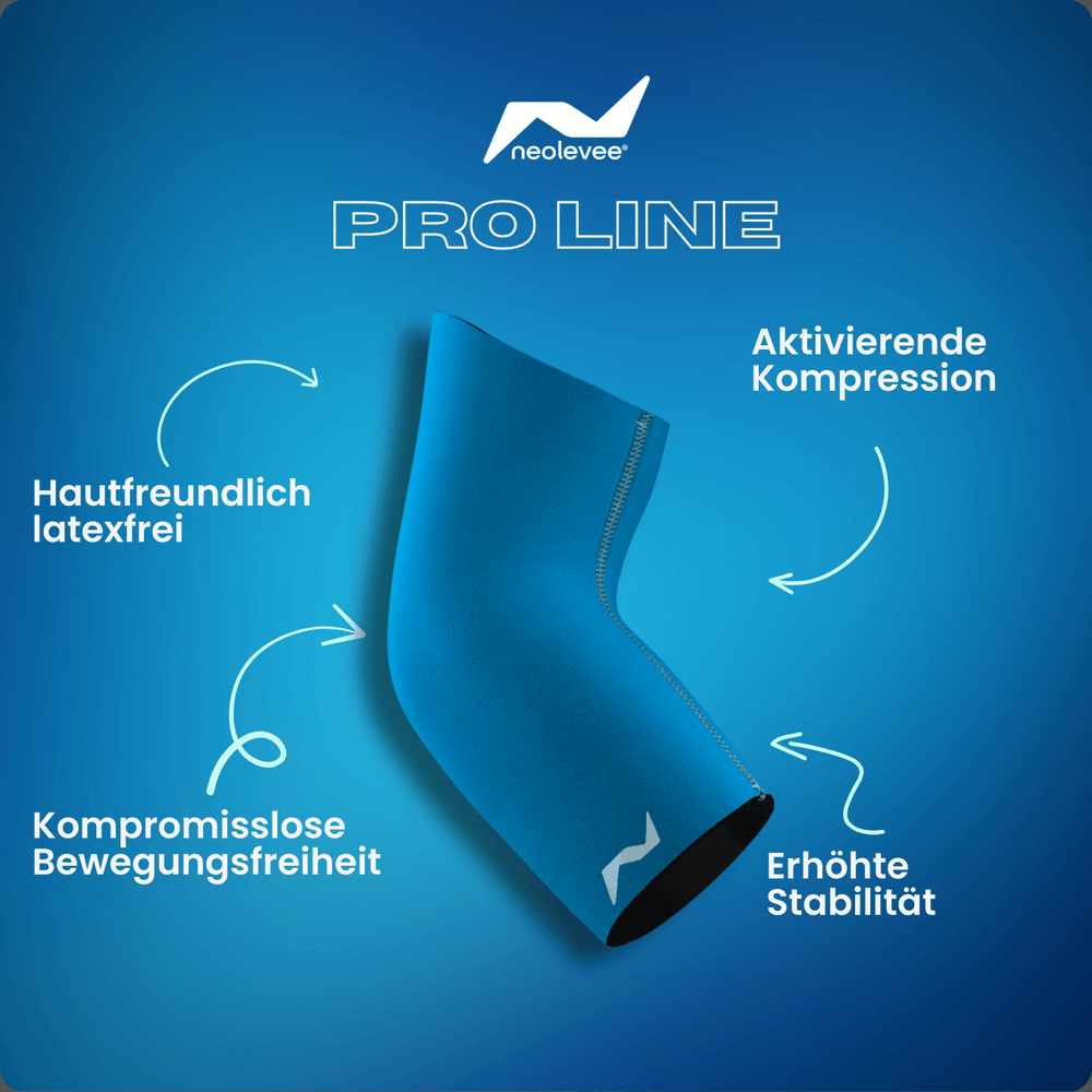 Die PRO LINE Ellenbogenbandage vereint Kompression, Stabilität und perfekten Sitz – hautfreundlich, latexfrei und ultrabeweglich.