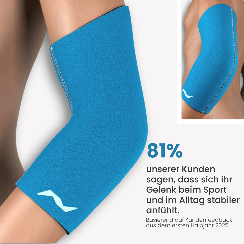 81 % unserer Kund:innen sagen, ihr Ellenbogen fühlt sich mit der PRO LINE Bandage beim Sport und im Alltag spürbar stabiler an – getestet und bewährt.