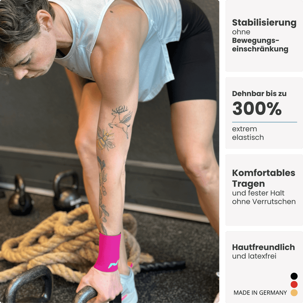 Ob Kettlebell-Workout oder Bodyweight-Training: Die PRO LINE Bandage schützt dein Handgelenk zuverlässig bei intensiven Bewegungen.