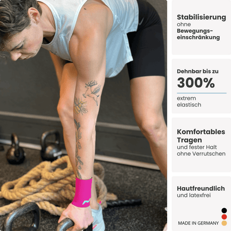 Ob Kettlebell-Workout oder Bodyweight-Training: Die PRO LINE Bandage schützt dein Handgelenk zuverlässig bei intensiven Bewegungen.