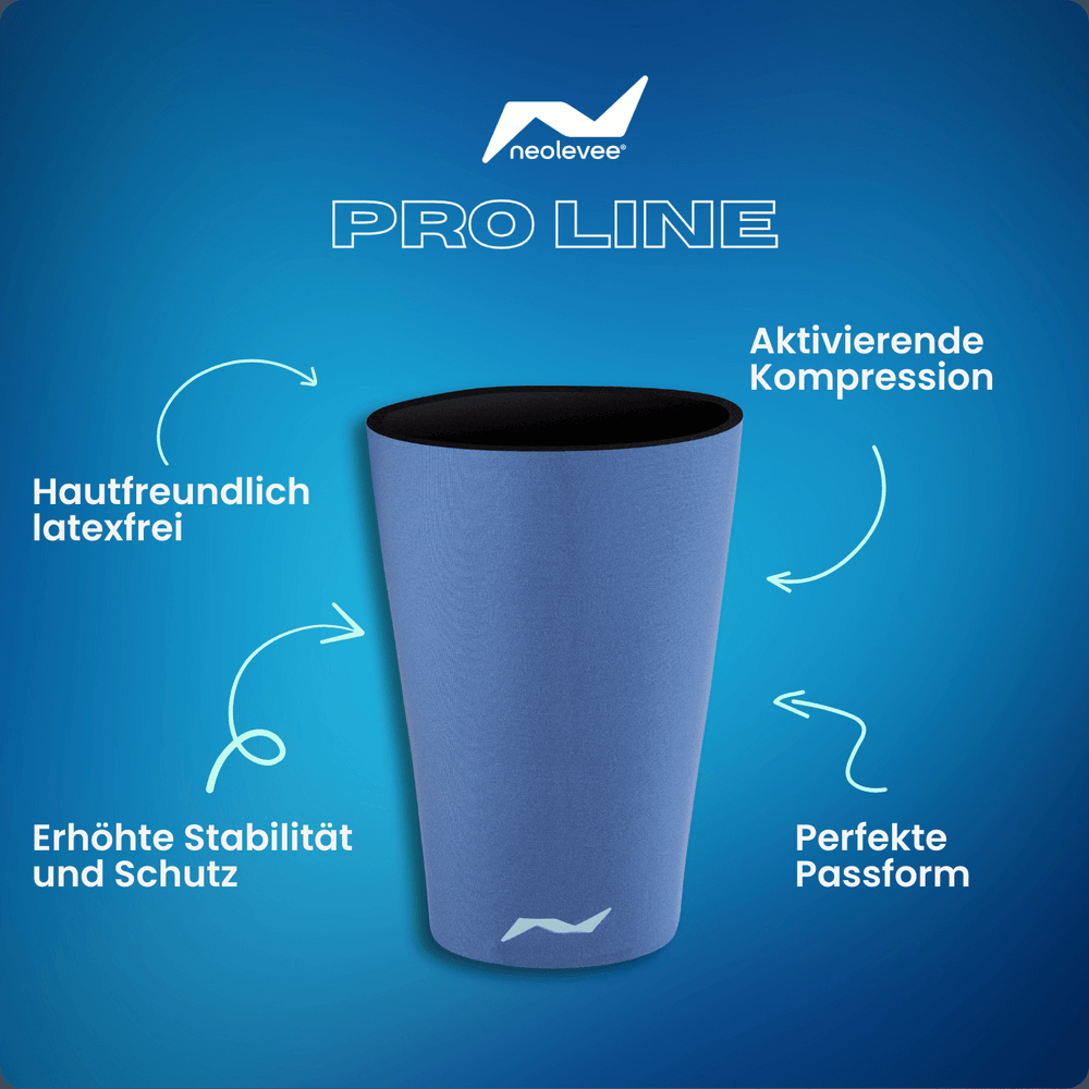 Spüre den Unterschied beim Radfahren oder Training: Die PRO LINE Oberschenkelbandage in Storm Blue stabilisiert deine Muskulatur bei voller Bewegungsfreiheit.