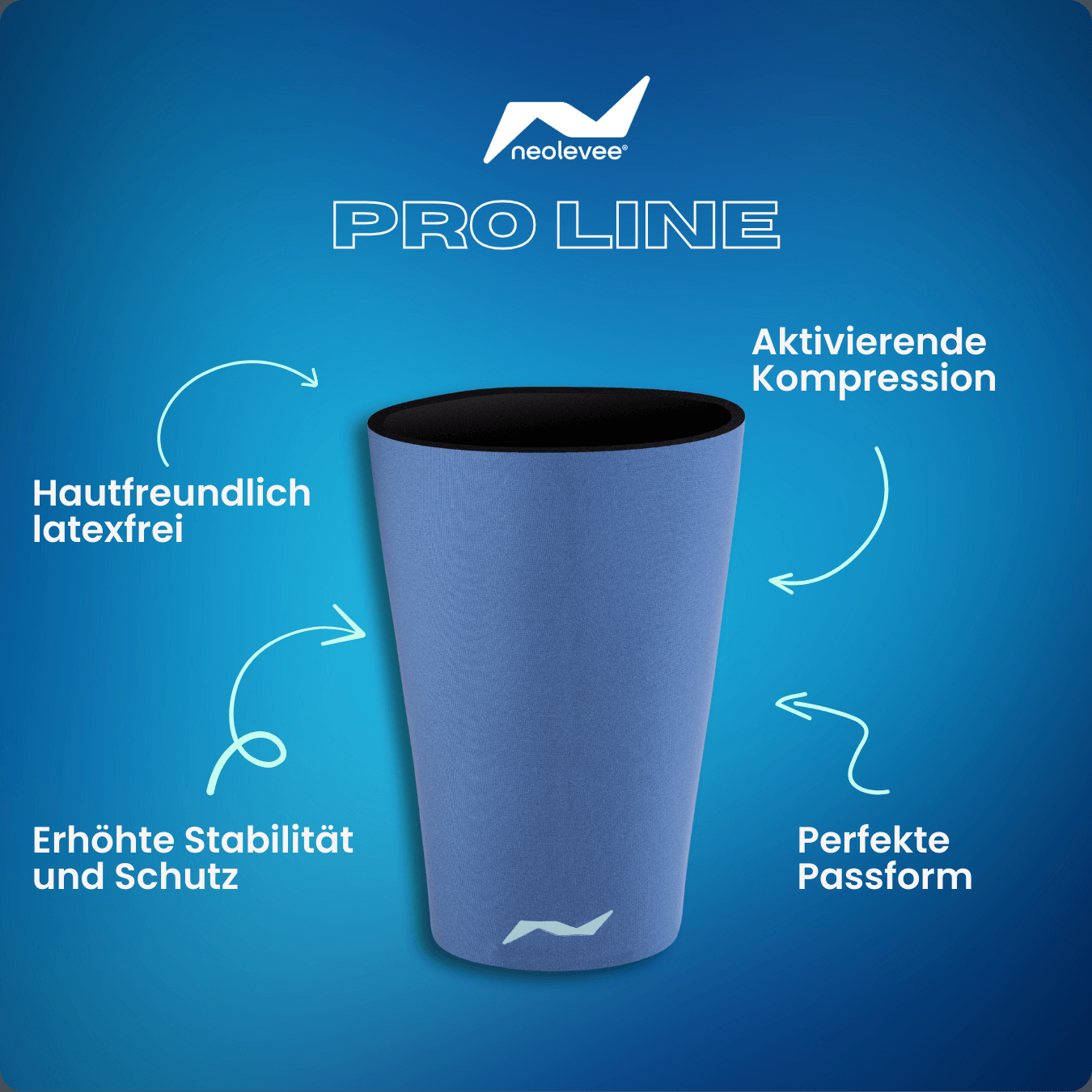 Spüre den Unterschied beim Radfahren oder Training: Die PRO LINE Oberschenkelbandage in Storm Blue stabilisiert deine Muskulatur bei voller Bewegungsfreiheit.