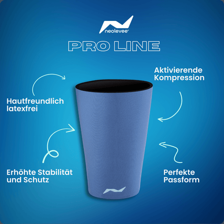 Spüre den Unterschied beim Radfahren oder Training: Die PRO LINE Oberschenkelbandage in Storm Blue stabilisiert deine Muskulatur bei voller Bewegungsfreiheit.