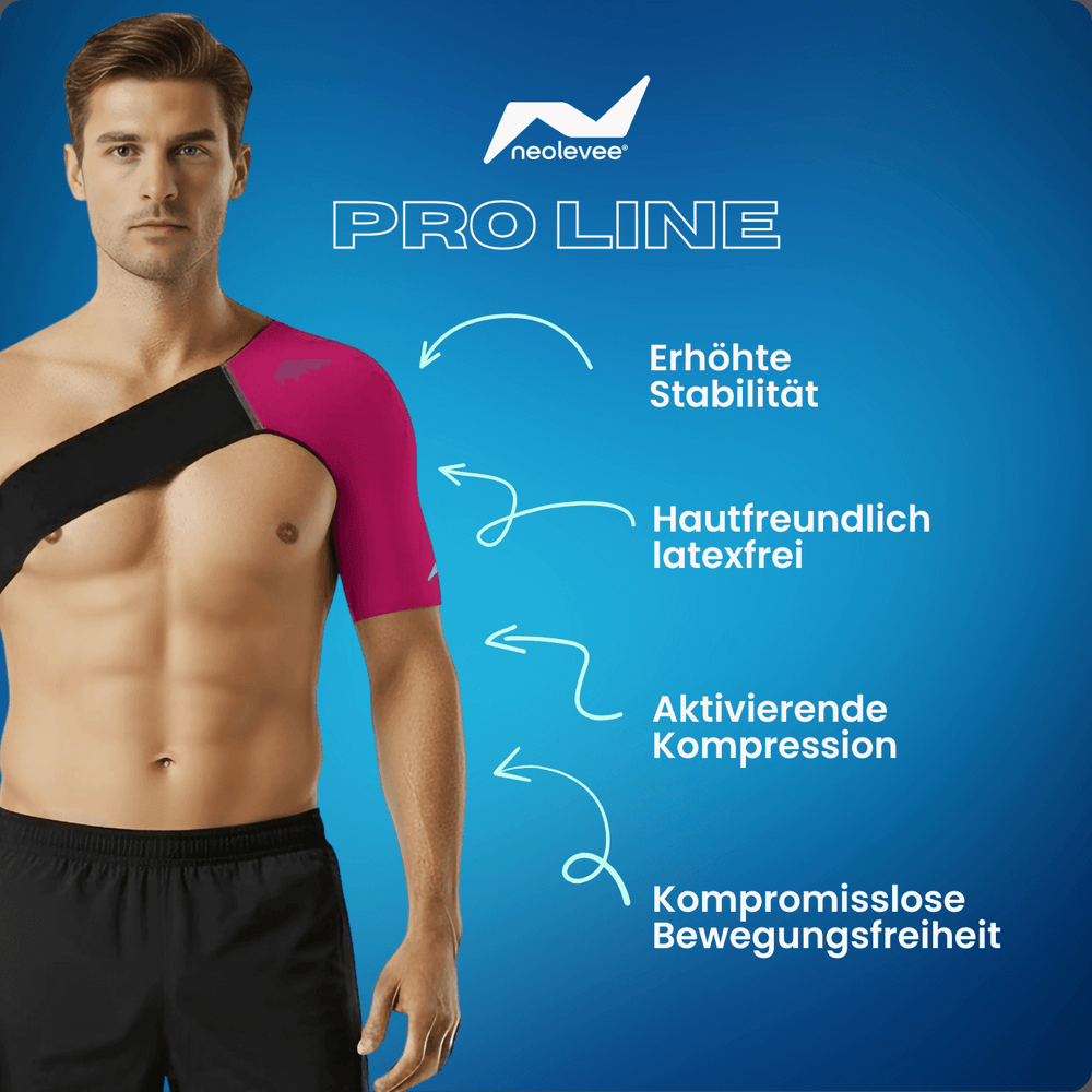 Mehr Halt beim Training: Die PRO LINE Schulterbandage bietet dir Kompression, Bewegungsfreiheit und ist latexfrei – ideal für anspruchsvolle Workouts.
