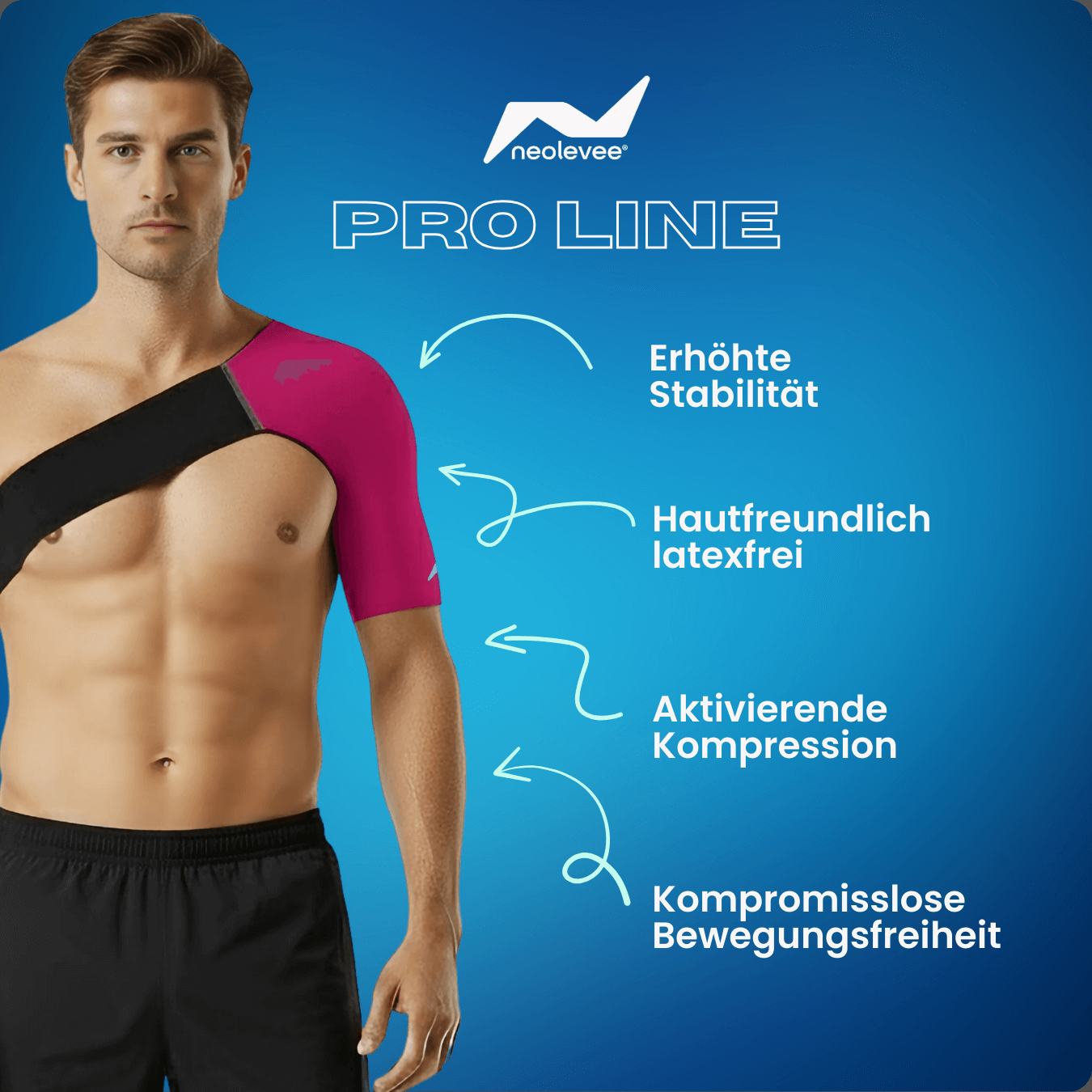 Mehr Halt beim Training: Die PRO LINE Schulterbandage bietet dir Kompression, Bewegungsfreiheit und ist latexfrei – ideal für anspruchsvolle Workouts.