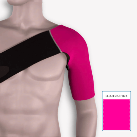 Schulterbandage PRO LINE in Electric Pink – stützt deine Schulter bei Sport und Alltag, bleibt dabei unauffällig und maximal flexibel.