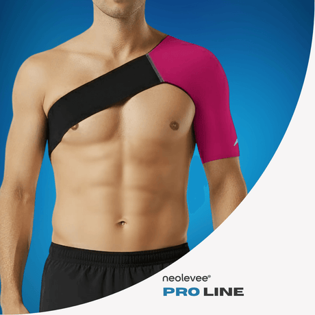 Stabilisiere deine Schulter beim Sport mit der PRO LINE Bandage von neolevee – perfekt anliegend, extrem elastisch und in Electric Pink