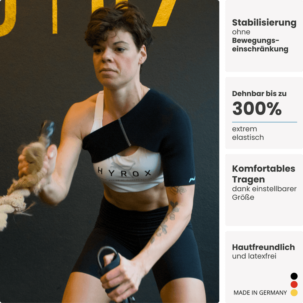 Maximale Performance beim Functional Training: Die PRO LINE Schulterbandage gibt dir Halt, ohne dich einzuschränken – getestet im Wettkampf.