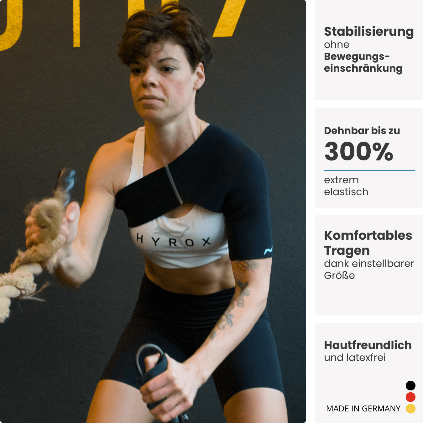 Maximale Performance beim Functional Training: Die PRO LINE Schulterbandage gibt dir Halt, ohne dich einzuschränken – getestet im Wettkampf.