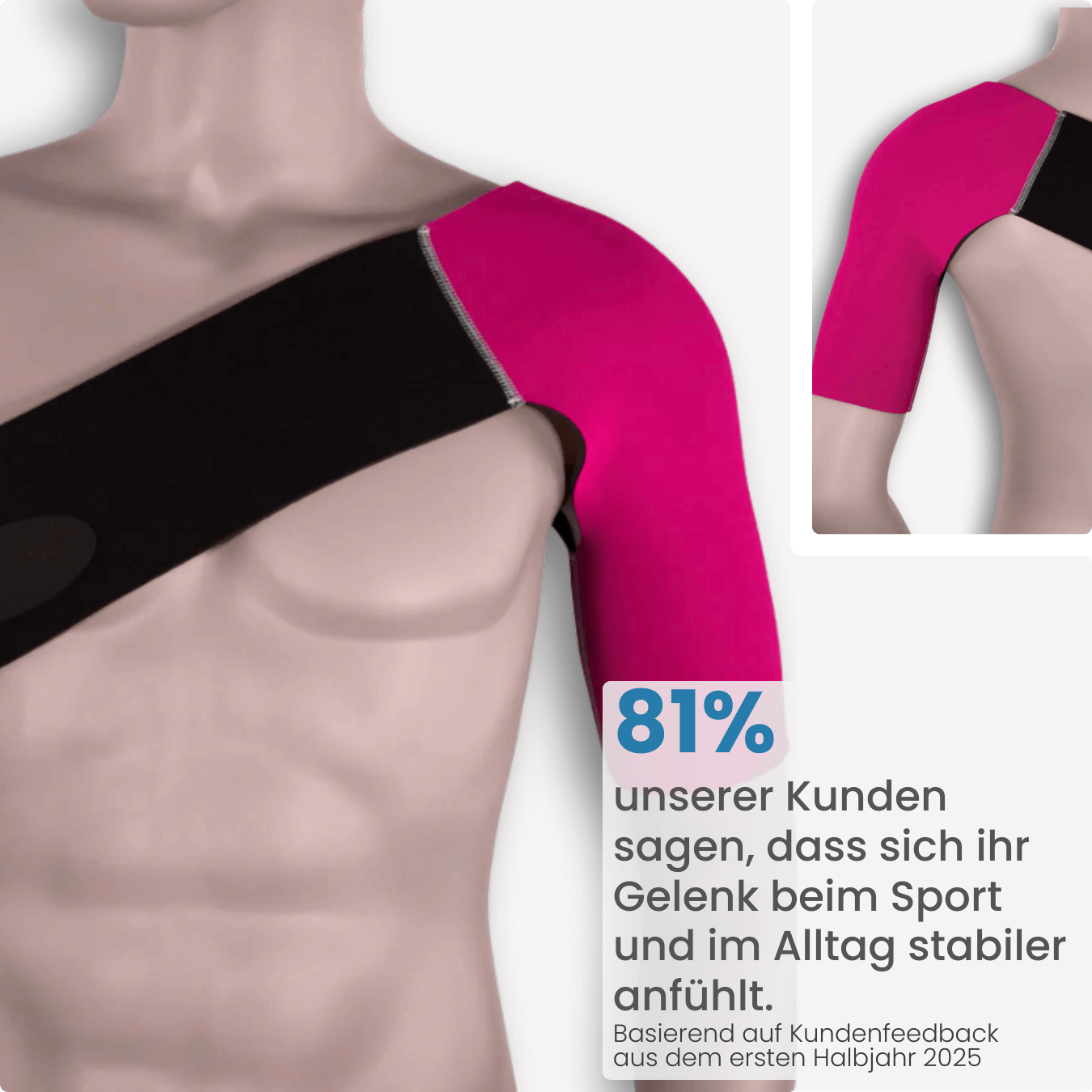 81 % unserer Kund:innen sagen, ihr Schultergelenk fühlt sich mit der PRO LINE Bandage beim Sport und im Alltag deutlich stabiler an – überzeuge dich selbst.
