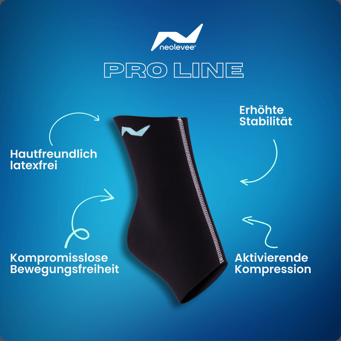 Mehr Stabilität bei jedem Schritt: Die PRO LINE Sprunggelenkbandage aktiviert deine Muskulatur, sitzt perfekt und ist komplett latexfrei.
