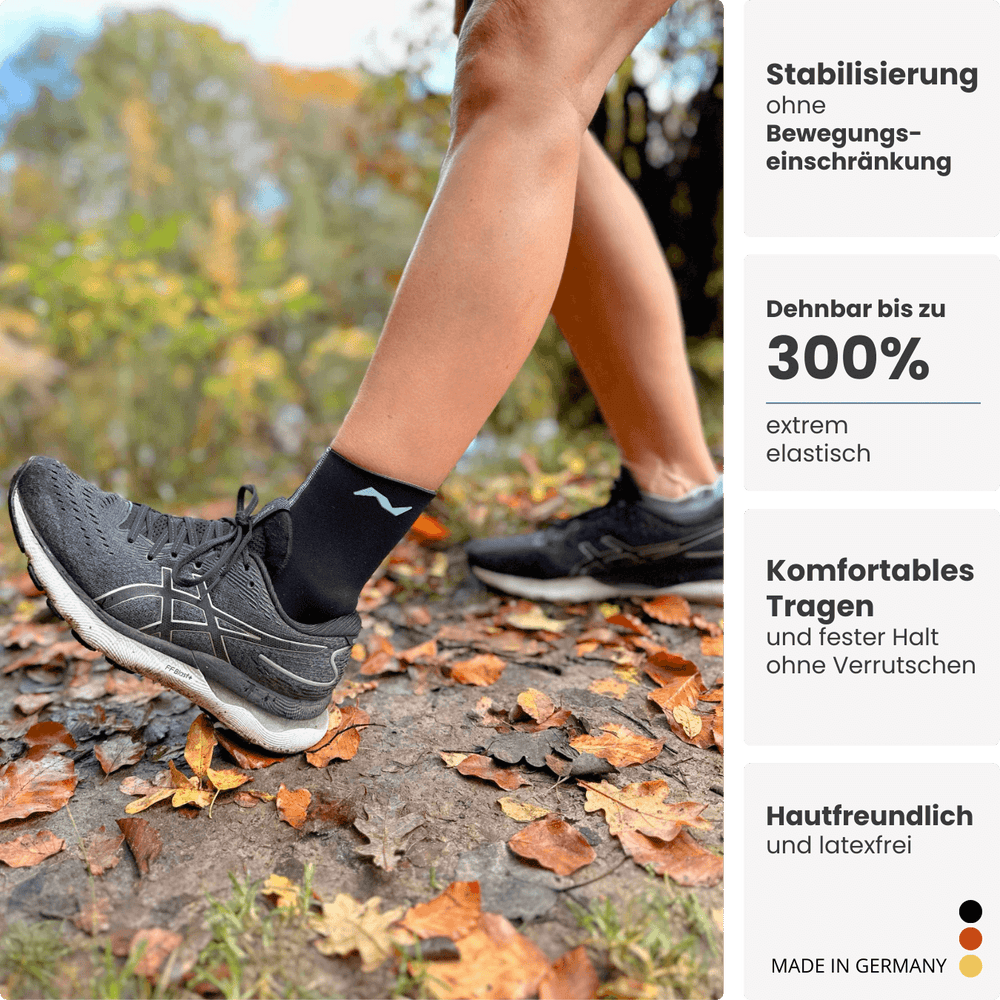 Auch beim Wandern oder Laufen auf unebenem Terrain: Die PRO LINE Bandage schützt dein Sprunggelenk vor Überlastung und unterstützt jede Bewegung.