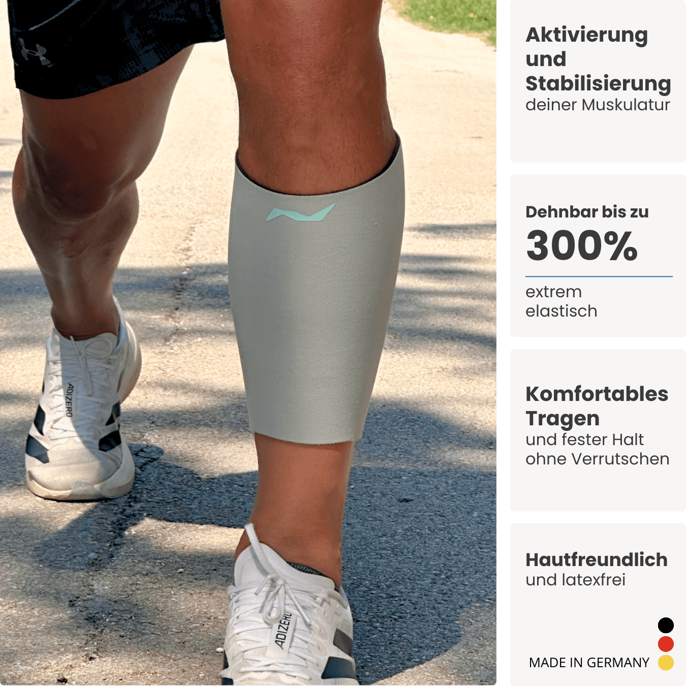 ProLine Wadenbandage in Ice Mint – aktiviert und stabilisiert deine Muskulatur, extrem elastisch (bis 300 %), sitzt sicher ohne Verrutschen und ist hautfreundlich sowie latexfrei.