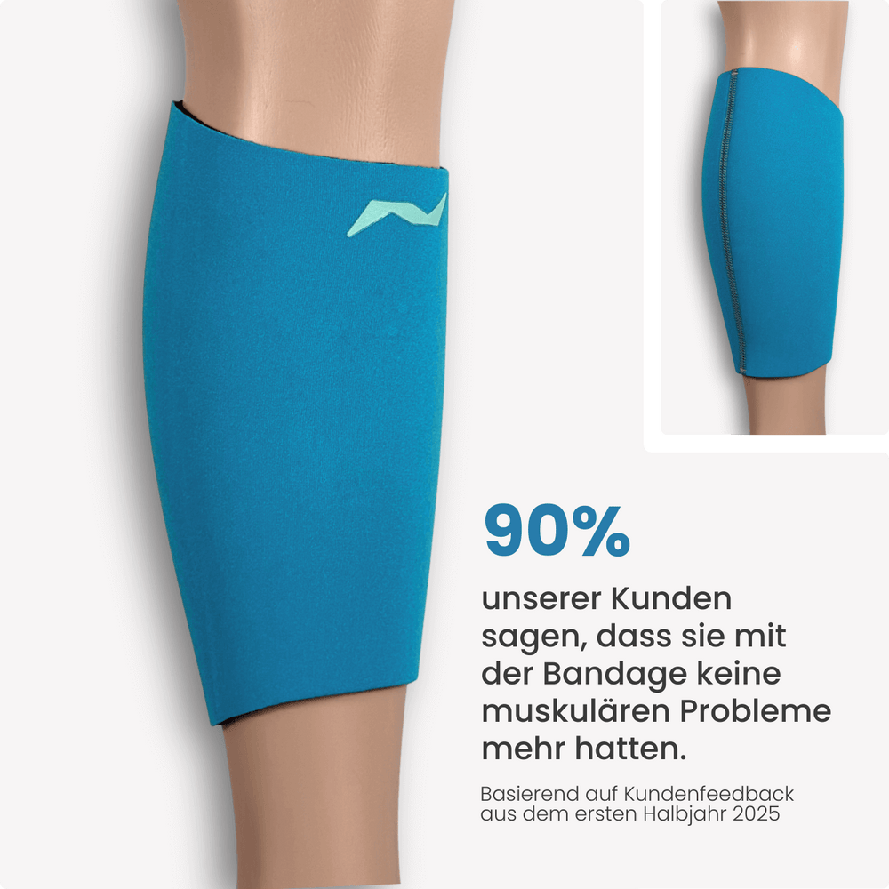 ProLine Wadenbandage in Blau – flexible Sportbandage mit neolevee Logo. Unterstützt Muskulatur, fördert Regeneration und beugt Überlastungen vor.