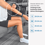 Finde deine passende Größe: Miss den Umfang deines Ellenbogens an der breitesten Stelle – wähle zwischen S, M, L und XL für optimalen Sitz.
