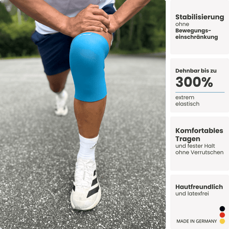 Beim Joggen oder Wandern: Die PRO LINE Bandage schützt dein Knie bei wiederkehrender Belastung und sitzt bequem – auch auf langen Strecken.
