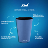 Spüre den Unterschied beim Radfahren oder Training: Die PRO LINE Oberschenkelbandage in Storm Blue stabilisiert deine Muskulatur bei voller Bewegungsfreiheit.