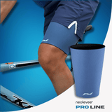 Spüre den Unterschied beim Radfahren oder Training: Die PRO LINE Oberschenkelbandage in Storm Blue stabilisiert deine Muskulatur bei voller Bewegungsfreiheit.