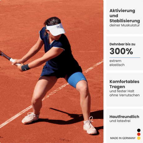 Maximale Performance auf dem Platz: Die PRO LINE Bandage für den Oberschenkel gibt dir spürbare Stabilität und schützt vor Überlastung.
