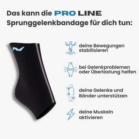 Die PRO LINE Bandage kann Gelenkprobleme lindern, Bewegungen stabilisieren und deine Bänder gezielt unterstützen – ideal bei Überlastung.

