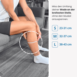 Miss den Umfang deiner Wade an der breitesten Stelle – ohne Anspannung – und wähle deine Größe der PRO LINE Bandage in S, M oder L.
