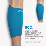 ProLine Wadenbandage in Blau – flexible Sportbandage mit neolevee Logo. Unterstützt Muskulatur, fördert Regeneration und beugt Überlastungen vor.